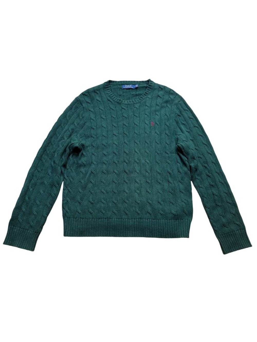 Polo Ralph Lauren Cable Knit Crewneck Sweater Mens Large Green Cotton Classic